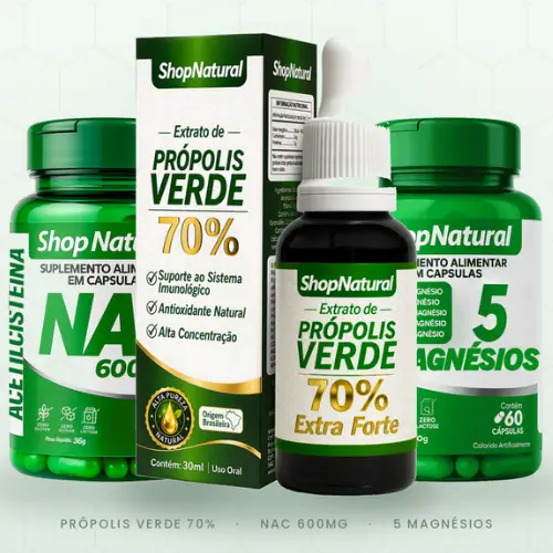 Combo de Inverno +IMUNIDADE da ShopNatural: Própolis Verde 70%, 5 Magnésios e NAC 600mg
